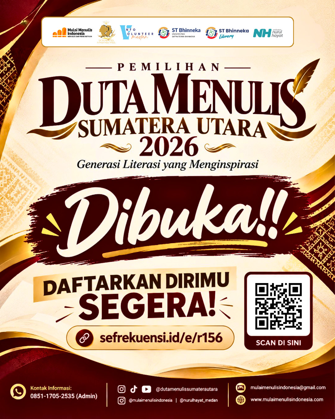 Poster Pendaftaran Duta Menulis Sumatera Utara 2026